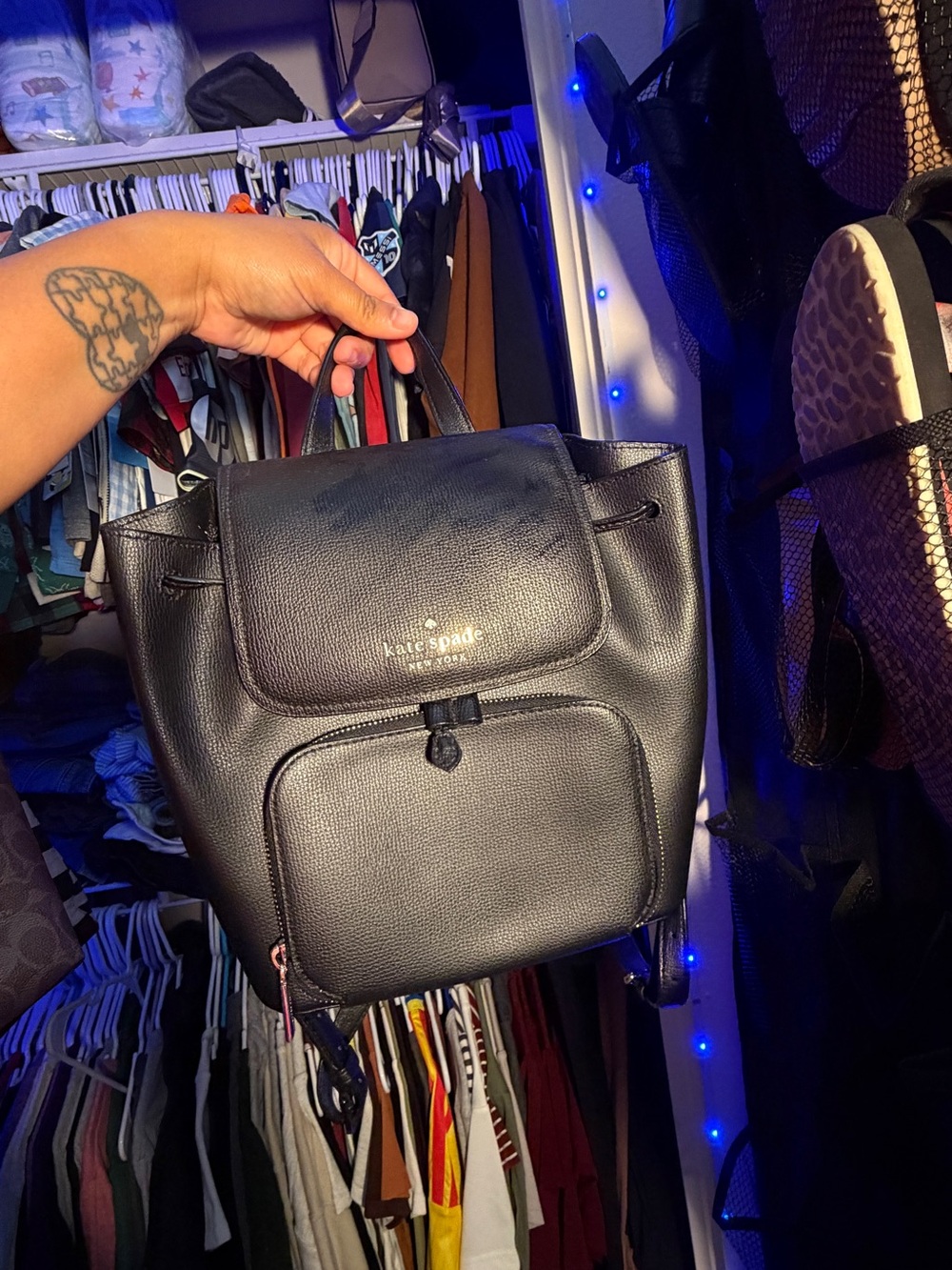 kate spade Black Pebbled Leather Drawstring Backpack - Picture 3 of 6